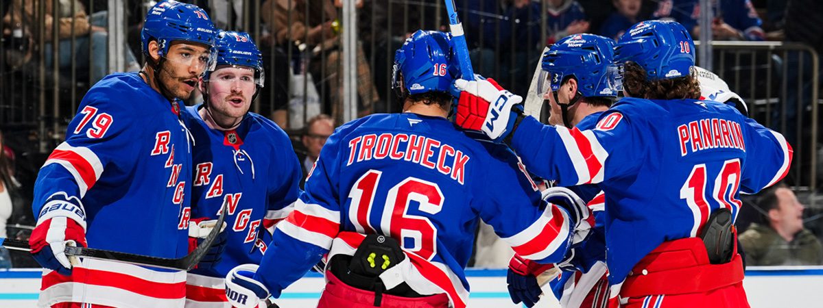 New York Rangers huddle featuring Troucheck